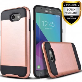 Samsung Galaxy J7 V, Galaxy J7 Perx, Galaxy J7 Sky Pro Case, 2-Piece Style Hybrid Shockproof Hard Case Cover with [Premium Screen Protector] Hybird Shockproof And Circlemalls Stylus Pen (Rose Gold)